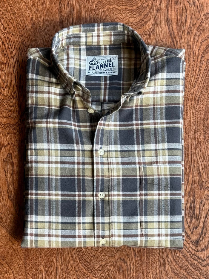The Saint James Flannel Shirt - Olive Plaid