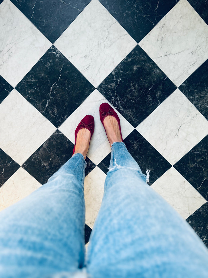 Large sized burgundy suede ballet pumps in womens large sizes 42 -46