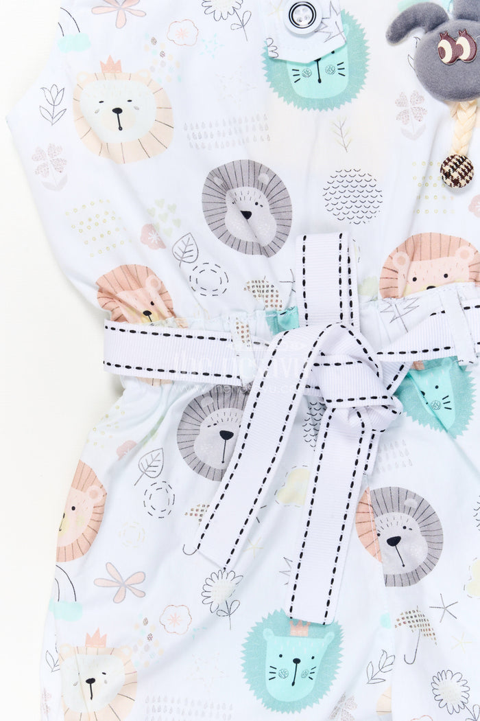 The Nesavu Baby Rompers/Onesies Animal Print Cotton Romper for Baby Boys and Girls Nesavu Nesavu unisex baby romper with animal print and toy detail – perfect for playtime and travel