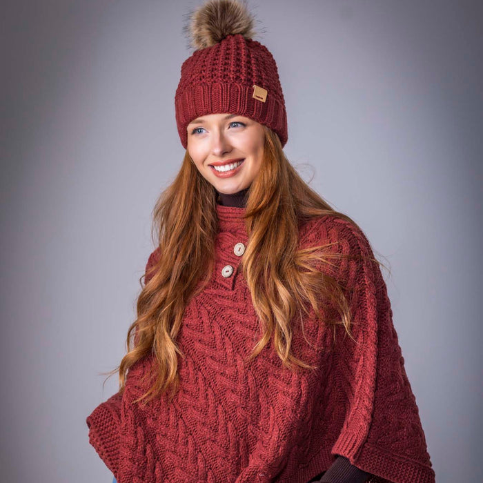 Aran Cable Button Shawl Neck Poncho