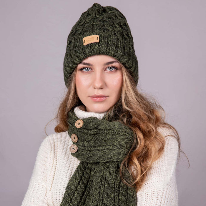 Aran Cable Knit Beanie Hat Aran Cable Knit Beanie Hat | Traditional Honeycomb Design