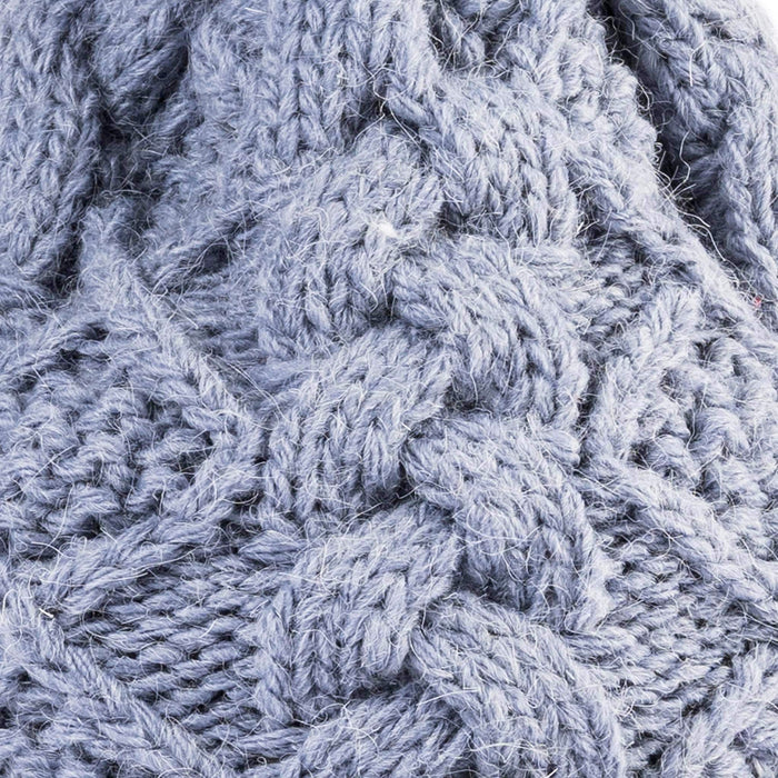 Aran Diamond Cable Button Hat Fisherman Stitch Pom Pom Hat | Chunky Rib Knit with Faux Fur Pom Pom
