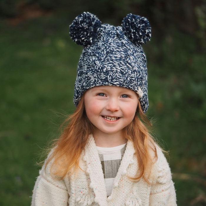 Aran Junior Cable Pom Pom Fleece Lined Hat