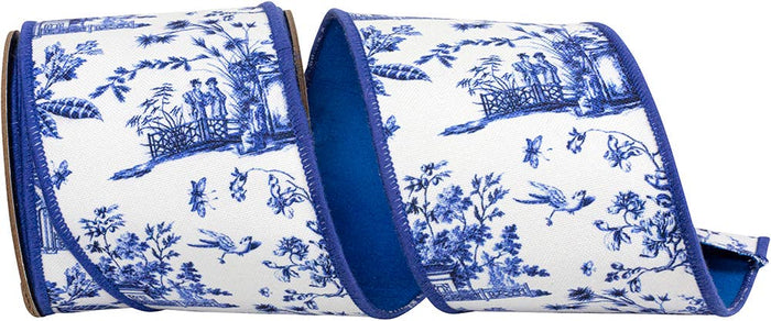 Asian Vista Chinoiserie Deluxe, White/blue, 4 In, 5 Yards