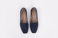 Aerial shot of womens navy suede shoes available in alrger sizes 42-46 standard and wide fit