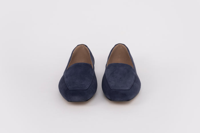 Navy flat suede womens shoe available in larger sizes 42-46