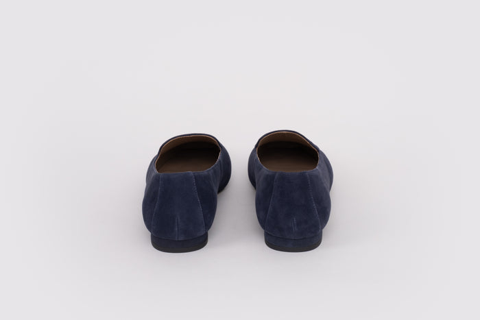 Back shot of womens large sized navy suede shoes available in UK sizes 8-12
