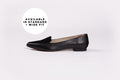 Side profile of womens flat shoe Ava in black. Available in larger European sizes 42-46 and Uk sizes 8-12