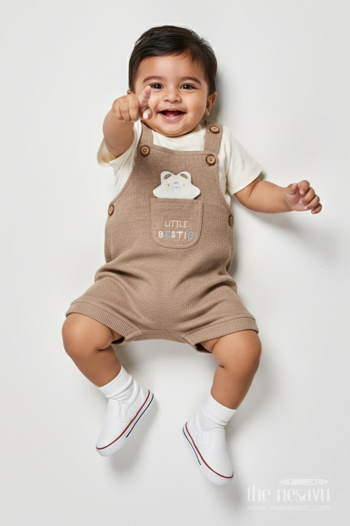 The Nesavu Baby Dungarees Baby Boy Cotton Dungaree Outfit for Casual Comfort and Cute Style Nesavu 14 (6M) / Beige BCS539B-14 Nesavu baby boy cotton dungaree tee set casual days toddler comfort