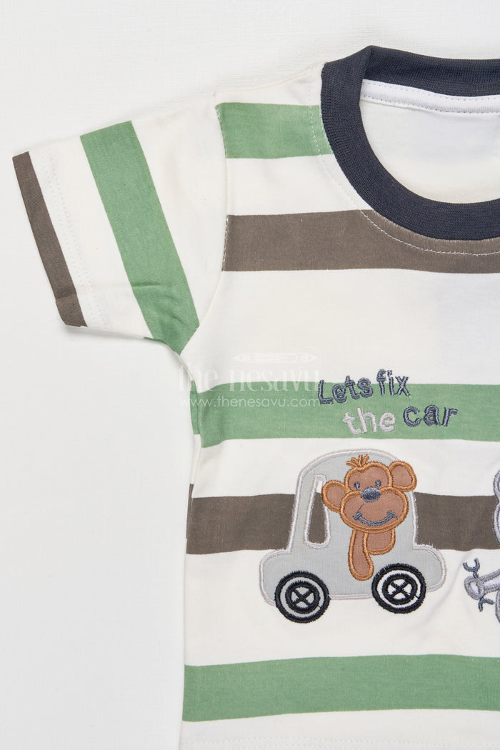 The Nesavu Boys Casual Set Baby Boy Cotton Shorts Set for Summer Play and Everyday Wear Nesavu Nesavu baby boy striped cotton t-shirt shorts set summer days casual play