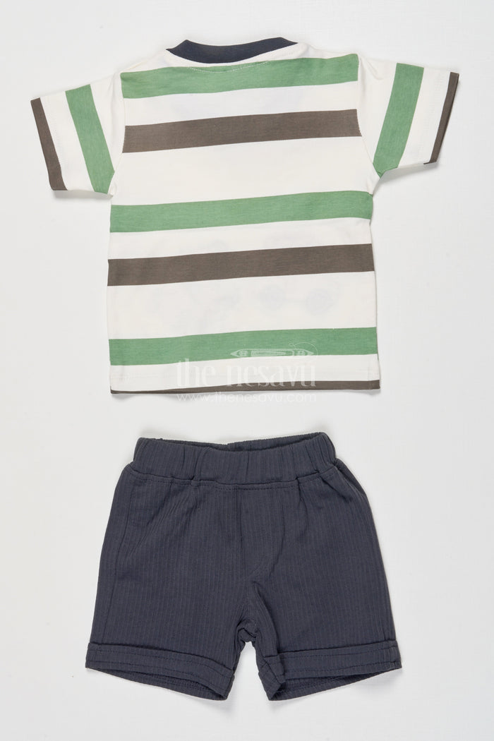 The Nesavu Boys Casual Set Baby Boy Cotton Shorts Set for Summer Play and Everyday Wear Nesavu Nesavu baby boy striped cotton t-shirt shorts set summer days casual play