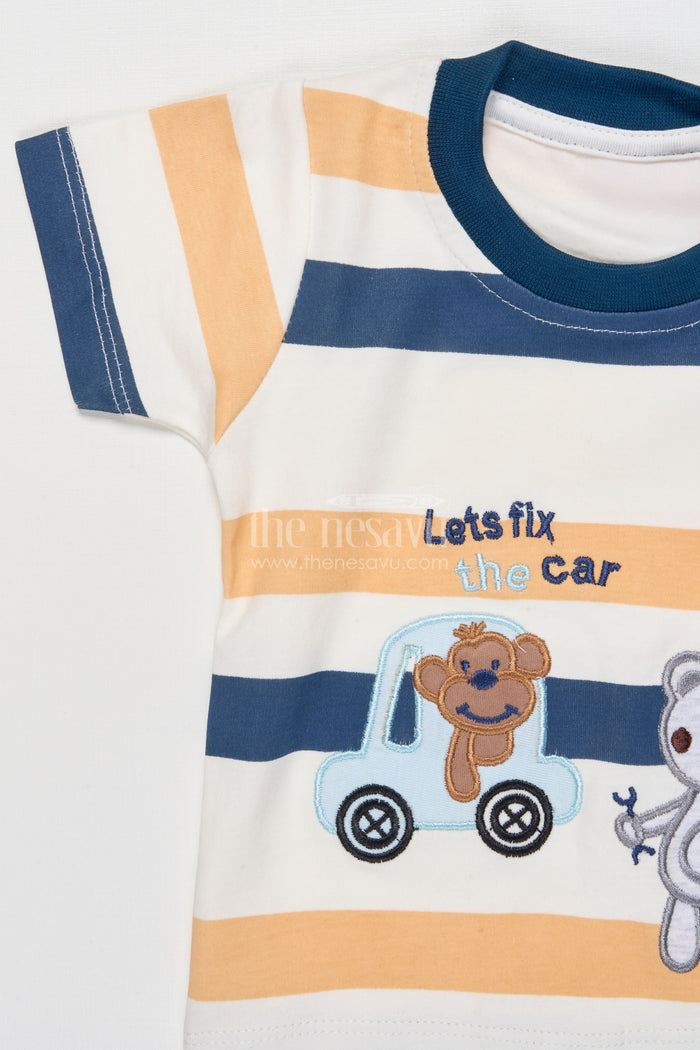 The Nesavu Boys Casual Set Baby Boy Cotton T-shirt and Shorts Set for Summer Play Nesavu Nesavu baby boy striped cotton t-shirt shorts outfit everyday summer comfort