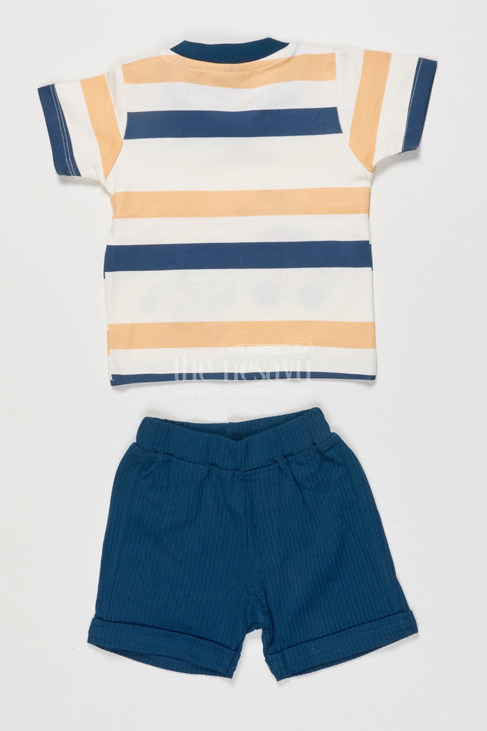 The Nesavu Boys Casual Set Baby Boy Cotton T-shirt and Shorts Set for Summer Play Nesavu Nesavu baby boy striped cotton t-shirt shorts outfit everyday summer comfort