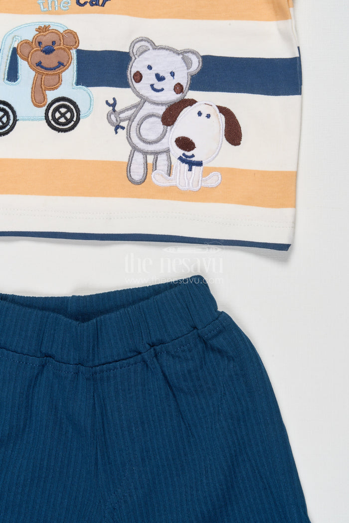 The Nesavu Boys Casual Set Baby Boy Cotton T-shirt and Shorts Set for Summer Play Nesavu Nesavu baby boy striped cotton t-shirt shorts outfit everyday summer comfort