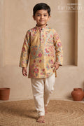 The Nesavu Boys Kurtha Set Baby Boy Premium Dress Set for Weddings and Traditional Functions Nesavu 16 (1Y) / Yellow / Cotton Silk BES1010A-16 Nesavu Baby Boy Sherwani Set For Weddings With Designer Jacket And Traditional Dhoti Outfit