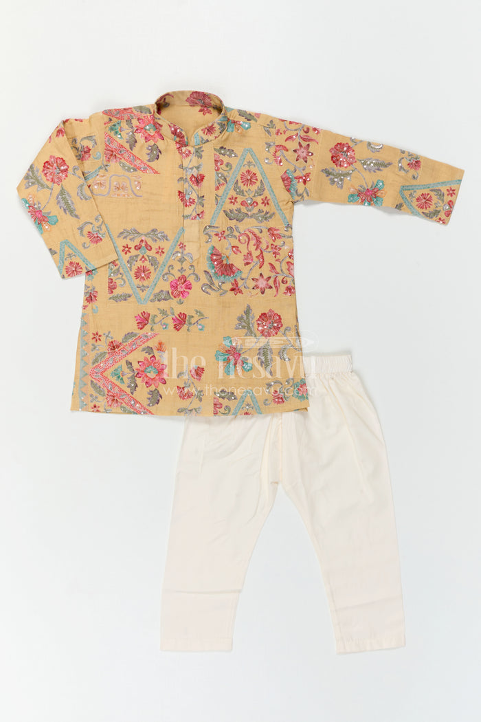 The Nesavu Boys Kurtha Set Baby Boy Premium Dress Set for Weddings and Traditional Functions Nesavu Nesavu Baby Boy Sherwani Set For Weddings With Designer Jacket And Traditional Dhoti Outfit
