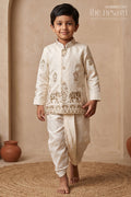 The Nesavu Boys Sherwani Baby Boy Sherwani Outfit for Traditional Functions and Celebrations Nesavu 14 (6M) / Cream / Viscose BES1005B-14 Nesavu Baby Boy Sherwani Outfit For Traditional Functions And Celebrations With Embroidered Silk Design
