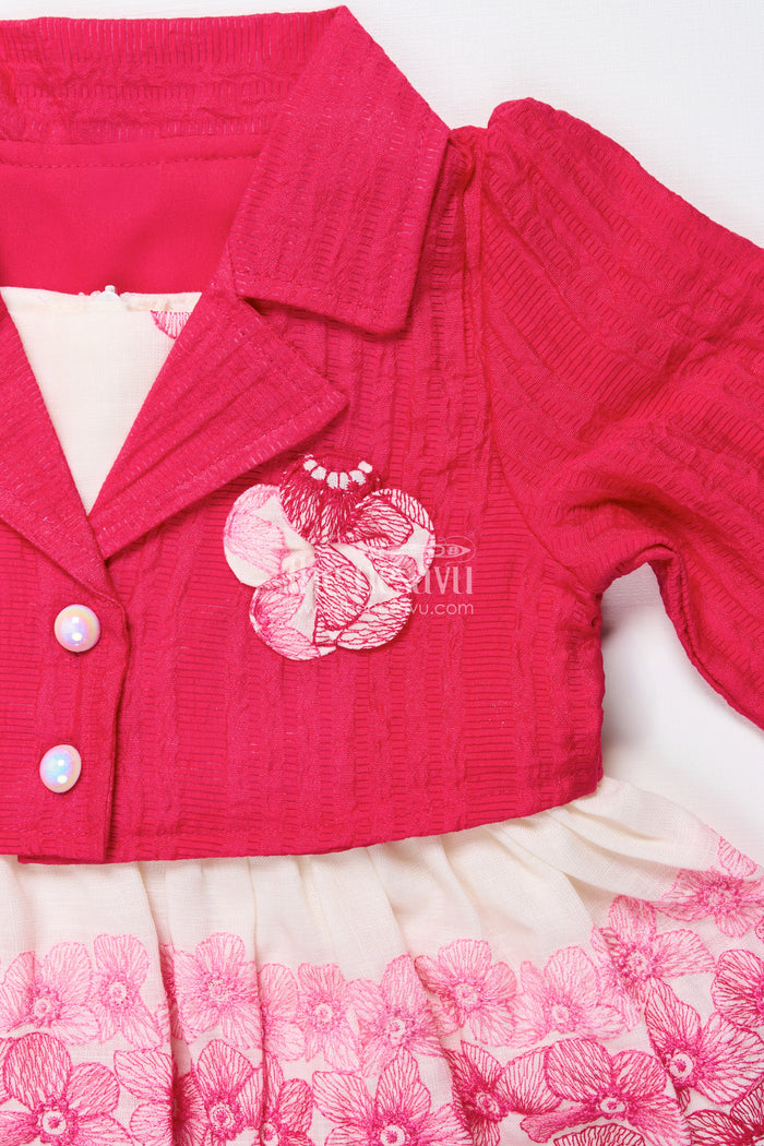 The Nesavu Baby Fancy Frock Baby Cotton Embroidered Frock with Formal Collar Design Nesavu Nesavu baby cotton frock jacket look embroidery  festive party wear