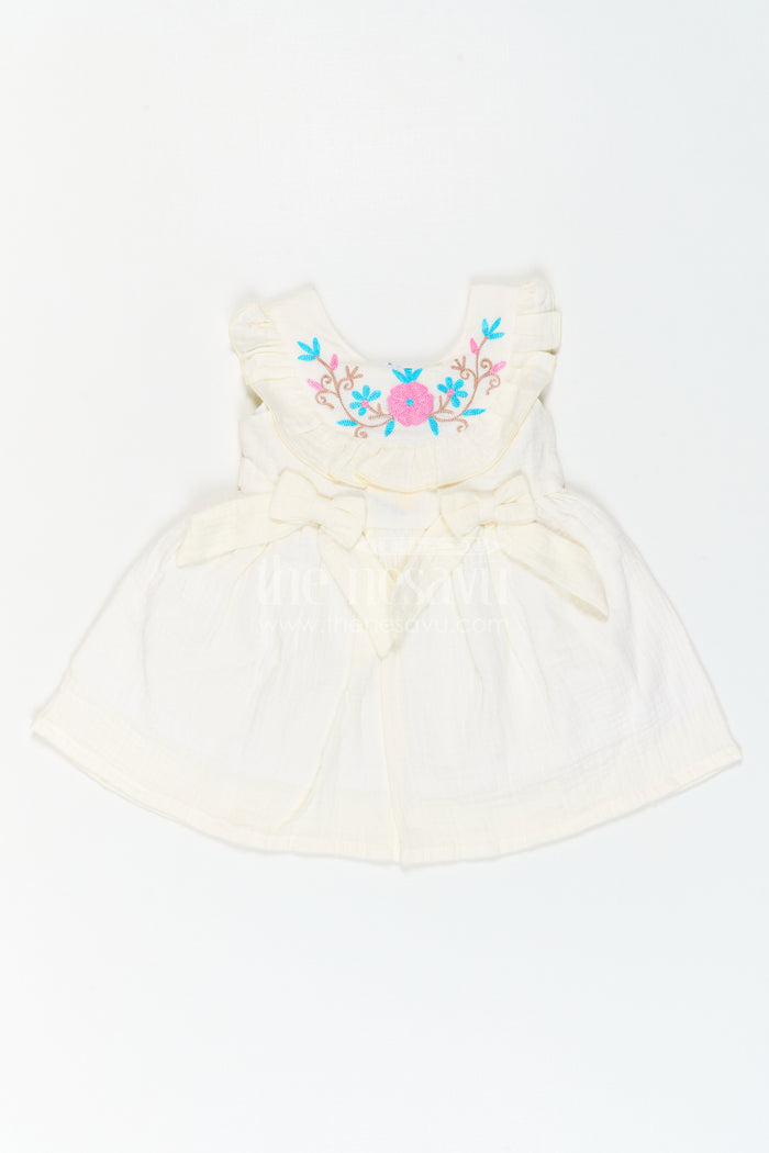 The Nesavu Baby Cotton Frocks Baby Cotton Frock for First Birthday Photoshoot Nesavu Nesavu Baby Cotton Frock For First Birthday Photoshoot With Floral Thread Embroidery And Ruffles