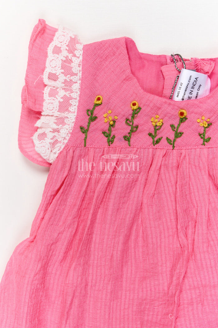 The Nesavu Baby Cotton Frocks Baby Cotton Frock with Embroidery for Daily Wear and Outings Nesavu Nesavu baby cotton frock with embroidery and lace sleeves for everyday comfort and play