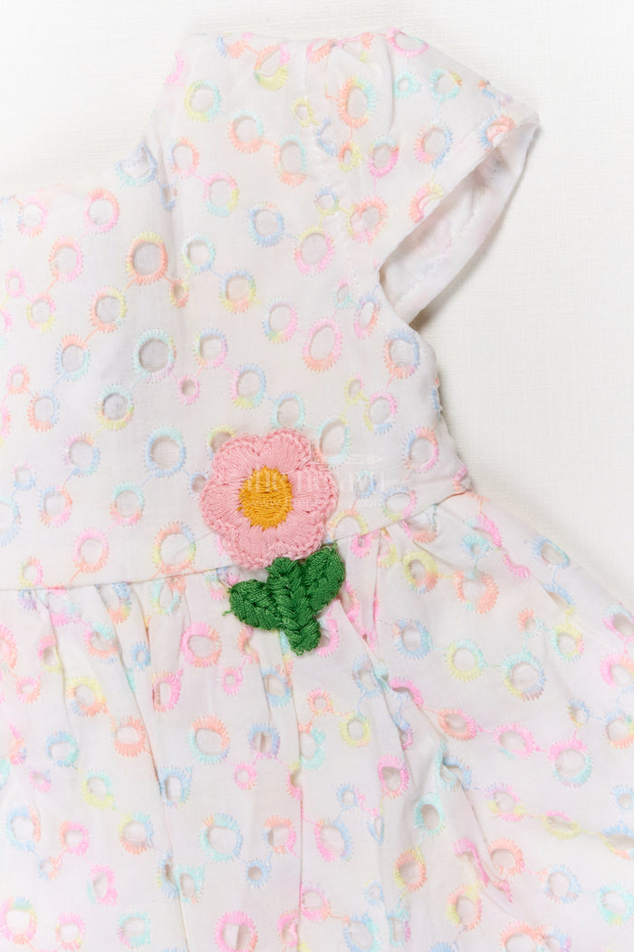 The Nesavu Baby Cotton Frocks Baby Cotton Hakoba Frock with Pastel Rainbow Circle Embroidery Nesavu Nesavu pastel Hakoba frock with rainbow embroidery and flower patch for baby girls
