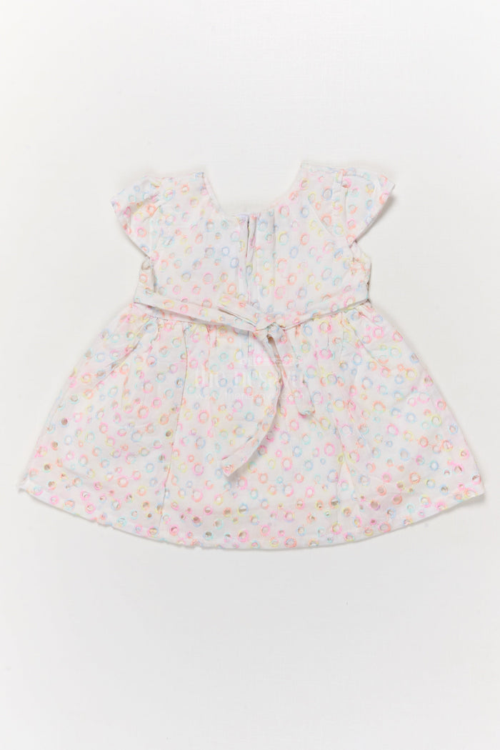 The Nesavu Baby Cotton Frocks Baby Cotton Hakoba Frock with Pastel Rainbow Circle Embroidery Nesavu Nesavu pastel Hakoba frock with rainbow embroidery and flower patch for baby girls