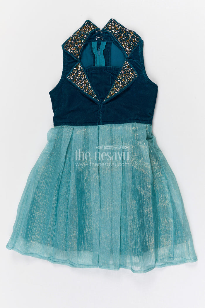 The Nesavu Baby Fancy Frock Baby Fancy Frock for First Birthday and Festive Celebrations Nesavu 16 (1Y) / Green / Velvet SF987C-16 Nesavu baby fancy frock for first birthday and festive occasions with velvet bodice