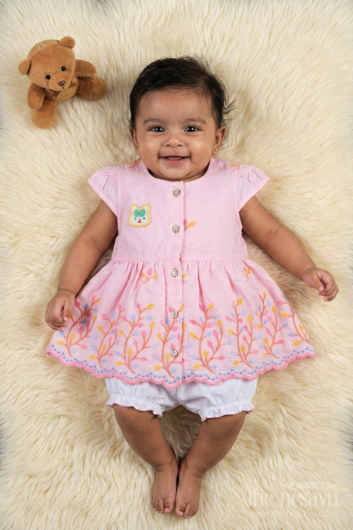 The Nesavu Baby Frocks Baby Frock for First Birthday and Festive Family Gatherings Nesavu Nesavu baby frock with thread embroidery for birthdays and festive occasions