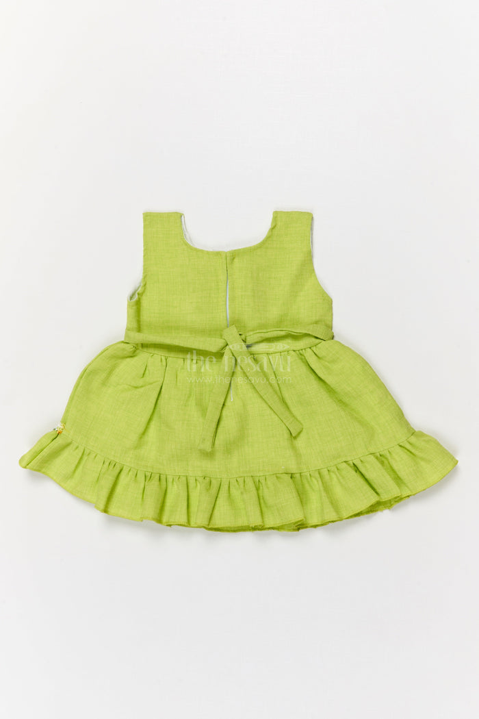 The Nesavu Baby Cotton Frocks Baby Frock with Unicorn Patch and Ruffle Hem for Magical Moments Nesavu Nesavu unicorn-themed frock for baby girls with ruffle hem and embroidery