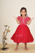 The Nesavu Girls Fancy Party Frock Baby girl butterfly frock for birthday parties and celebrations Nesavu 16 (1Y) / Red PF270A-16 Nesavu baby girl georgette butterfly frock embroidered wings birthday party wear