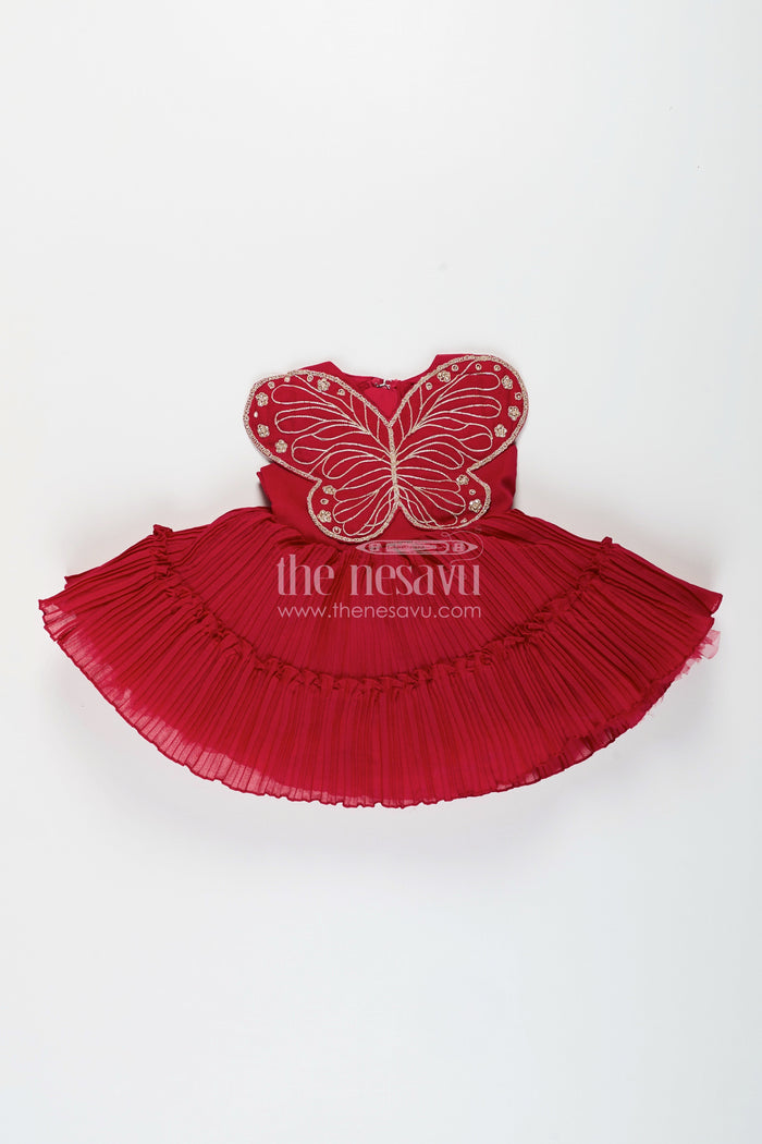 The Nesavu Girls Fancy Party Frock Baby Girl Butterfly Frock for Birthday Parties and Celebrations Nesavu Nesavu baby girl georgette butterfly frock embroidered wings birthday party wear