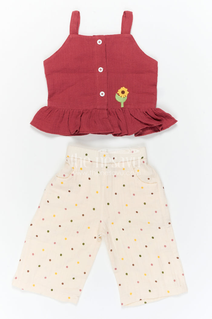 The Nesavu Baby Casual Sets Baby Girl Casual Outfit Set for Daily Wear and Outings Nesavu Nesavu Baby Girl Muslin Cotton Casual Set With Sleeveless Top And Printed Pants For Daily Wear Comfort