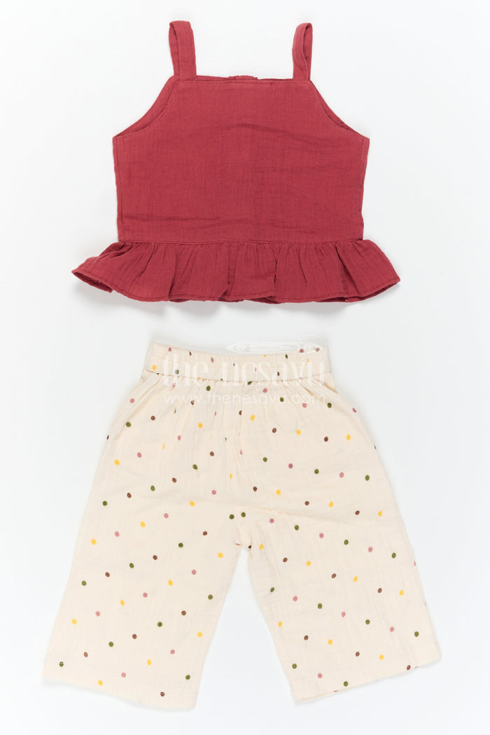 The Nesavu Baby Casual Sets Baby Girl Casual Outfit Set for Daily Wear and Outings Nesavu Nesavu Baby Girl Muslin Cotton Casual Set With Sleeveless Top And Printed Pants For Daily Wear Comfort