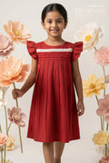 Baby Girl Chanderi Frock with Pintucks and Lace Detail for Traditional Occasions