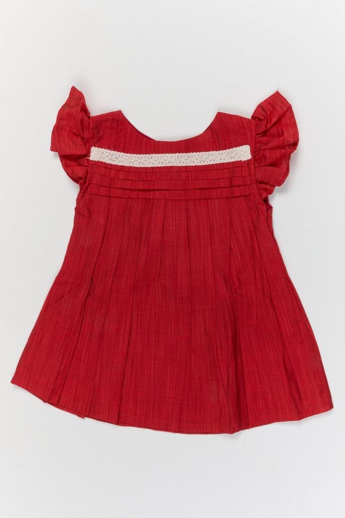 The Nesavu Girls Chanderi Frock Baby Girl Chanderi Frock with Pintucks and Lace Detail for Traditional Occasions Nesavu 10 (NB) / Maroon / Chanderi GFC2096DA-10 Nesavu baby girl chanderi cotton frock with pintucks and lace for naming ceremony or festive wear