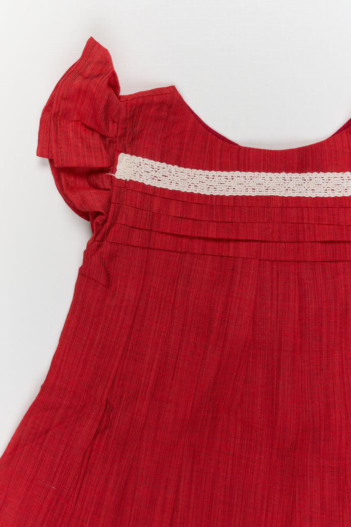 The Nesavu Girls Chanderi Frock Baby Girl Chanderi Frock with Pintucks and Lace Detail for Traditional Occasions Nesavu Nesavu baby girl chanderi cotton frock with pintucks and lace for naming ceremony or festive wear