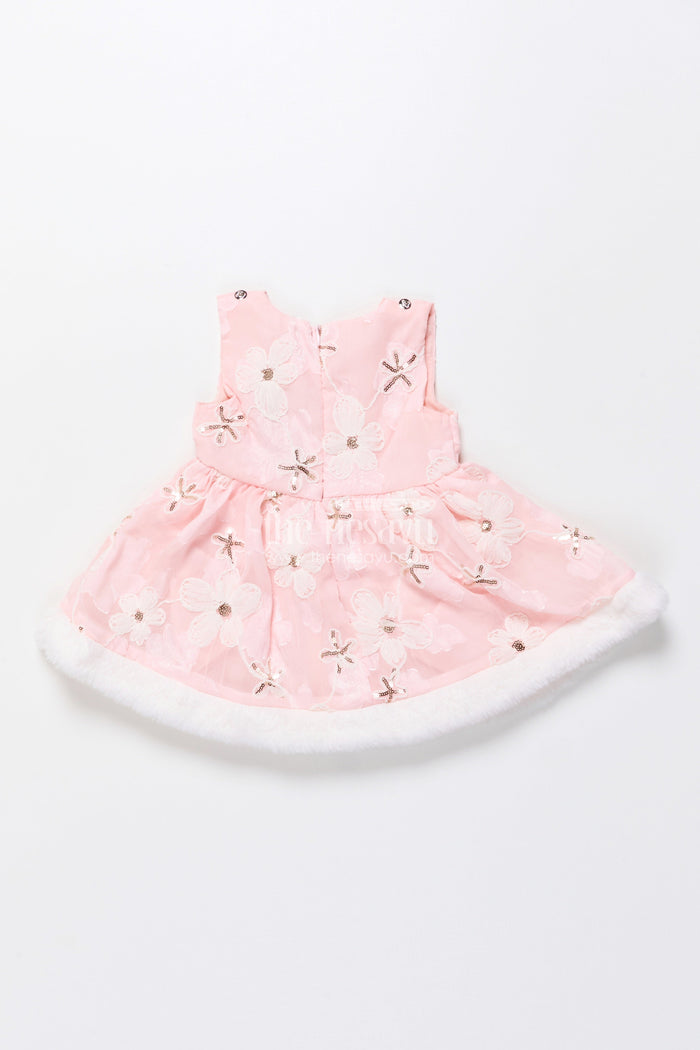 The Nesavu Baby Fancy Frock Baby Girl Chiffon Embroidered Frock with Fur Jacket for Winter Functions Nesavu Nesavu baby girl chiffon frock embroidery fur jacket  perfect winter party dress