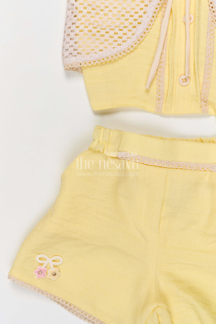The Nesavu Girls Co-Ord Sets Baby Girl Co Ord Set for Playdates and Casual Day Outings Nesavu Nesavu baby girl co ord set for toddler playdates and summer outings with lace embroidery jacket in crepe cotton