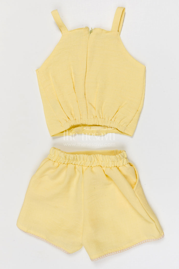 The Nesavu Girls Co-Ord Sets Baby Girl Co Ord Set for Playdates and Casual Day Outings Nesavu Nesavu baby girl co ord set for toddler playdates and summer outings with lace embroidery jacket in crepe cotton