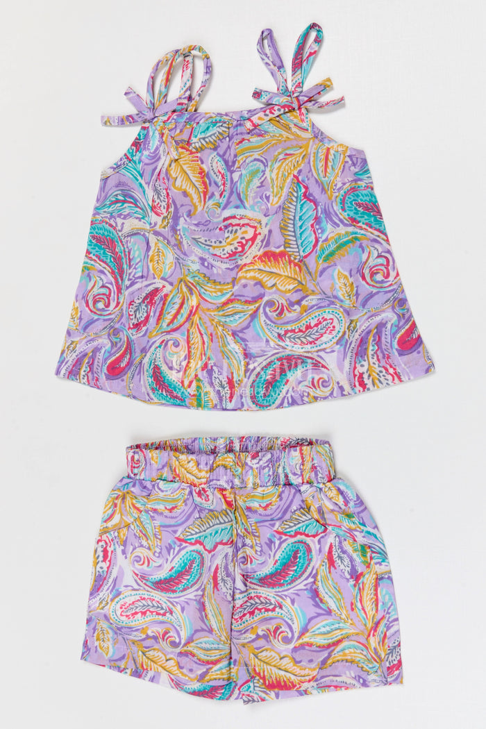 The Nesavu Girls Co-Ord Sets Baby Girl Co Ord Set for Summer Outings and Casual Play Nesavu Nesavu baby girl cotton co ord set for toddler summer outings and playtime with paisley digital print
