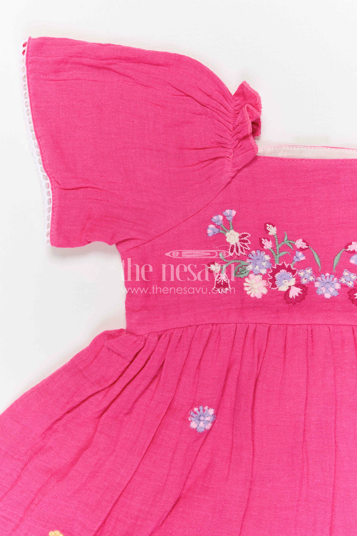 The Nesavu Girls Cotton Frock Baby Girl Cotton Frock for Birthdays and Special Outings Nesavu Nesavu baby girl muslin cotton frock with thread embroidery for birthdays and special outings