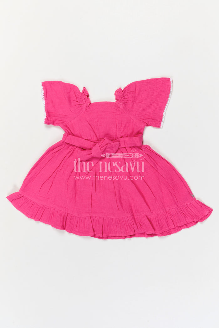 The Nesavu Girls Cotton Frock Baby Girl Cotton Frock for Birthdays and Special Outings Nesavu Nesavu baby girl muslin cotton frock with thread embroidery for birthdays and special outings