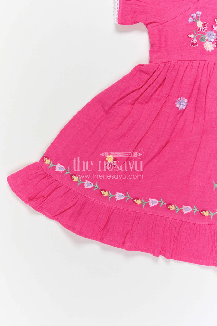 The Nesavu Girls Cotton Frock Baby Girl Cotton Frock for Birthdays and Special Outings Nesavu Nesavu baby girl muslin cotton frock with thread embroidery for birthdays and special outings