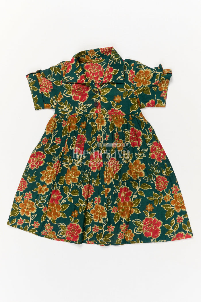 The Nesavu Girls Cotton Frock Baby Girl Cotton Frock for Casual Festive Wear and Weekends Nesavu 16 (1Y) / Multicolor GFC2042B-16 Nesavu baby girl cotton frock with multicolor floral print and collar – perfect for festive weekends