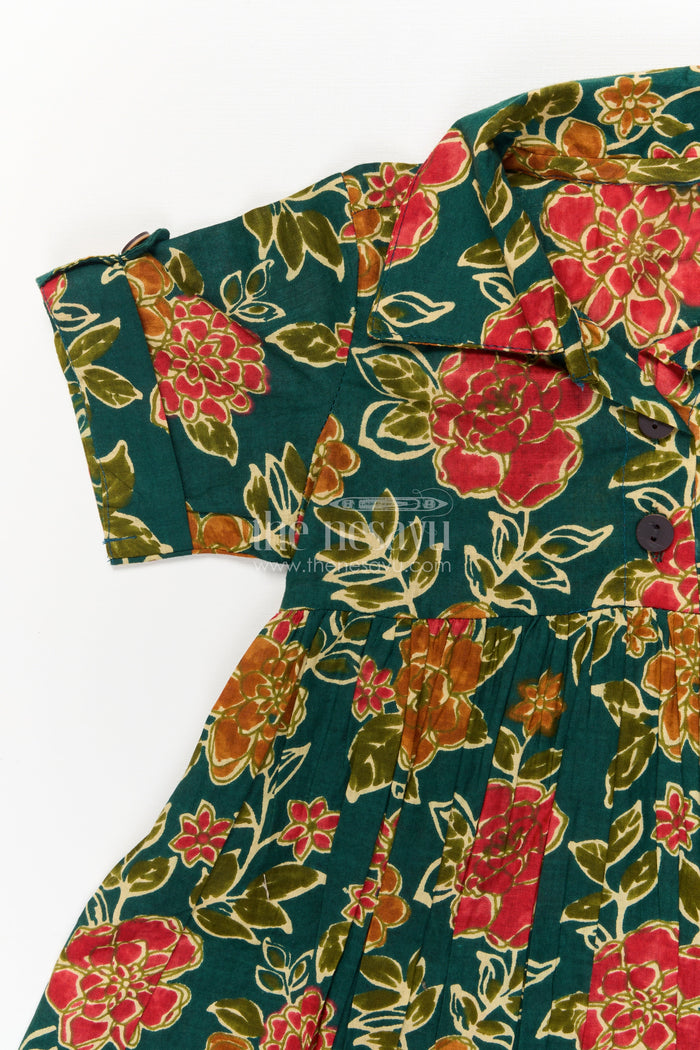 The Nesavu Girls Cotton Frock Baby Girl Cotton Frock for Casual Festive Wear and Weekends Nesavu Nesavu baby girl cotton frock with multicolor floral print and collar – perfect for festive weekends