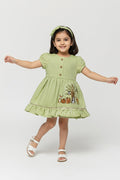 The Nesavu Girls Cotton Frock Baby Girl Cotton Frock for Casual Wear and Playtime Nesavu 16 (1Y) / Green GFC1913A-16 Nesavu baby girl cotton frock embroidered motifs casual outings playtime wear