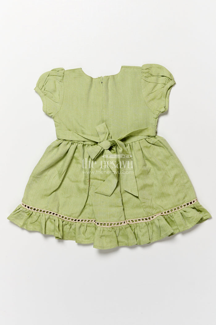 The Nesavu Girls Cotton Frock Baby Girl Cotton Frock for Casual Wear and Playtime Nesavu Nesavu baby girl cotton frock embroidered motifs casual outings playtime wear