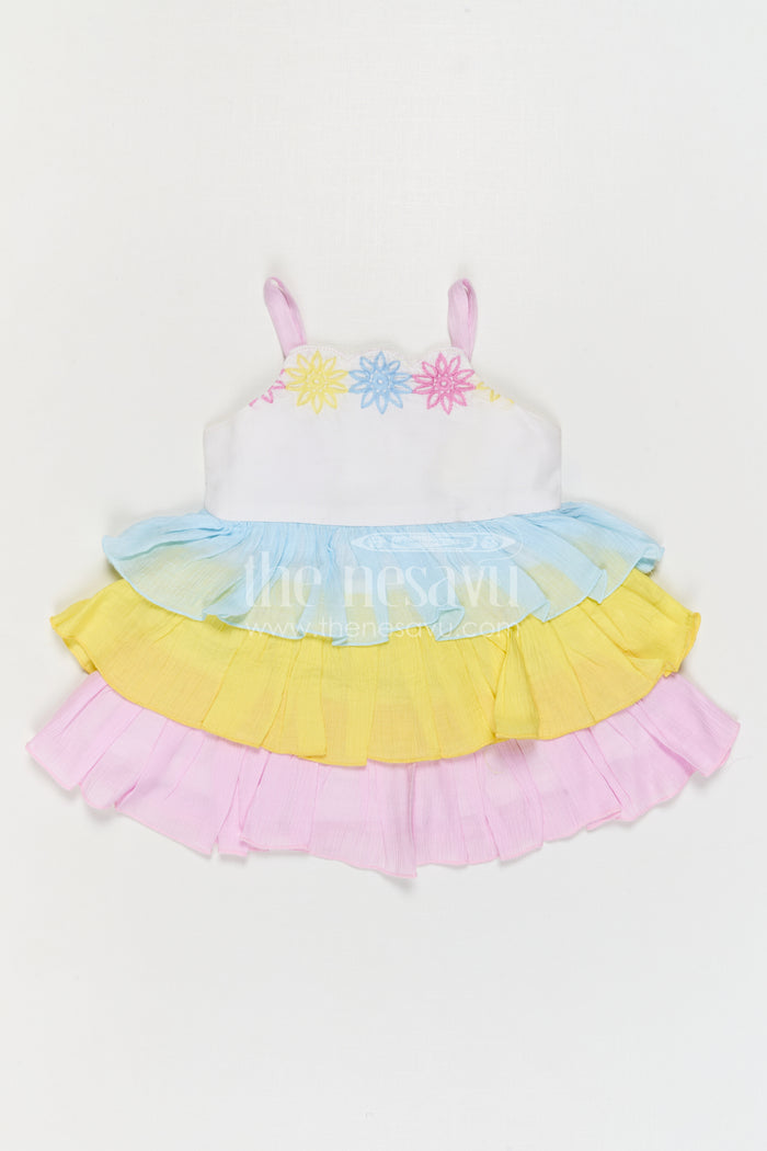The Nesavu Baby Cotton Frocks Baby Girl Cotton Frock for Daily Wear and Playgoals Nesavu Nesavu Baby Girl Cotton Frock For Daily Wear With Thread Embroidery And Layered Multicolor Design