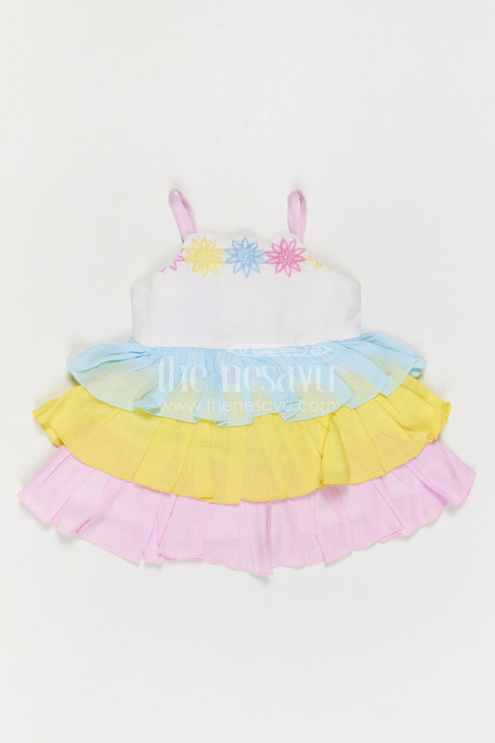 The Nesavu Baby Cotton Frocks Baby Girl Cotton Frock for Daily Wear and Playgoals Nesavu Nesavu Baby Girl Cotton Frock For Daily Wear With Thread Embroidery And Layered Multicolor Design