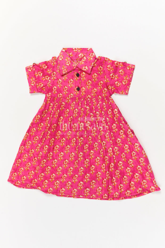 The Nesavu Girls Cotton Frock Baby Girl Cotton Frock for Festive Gatherings and Everyday Charm Nesavu 16 (1Y) / Pink GFC2039A-16 Nesavu baby girl pink cotton frock with puff sleeves for festive gatherings and photoshoots